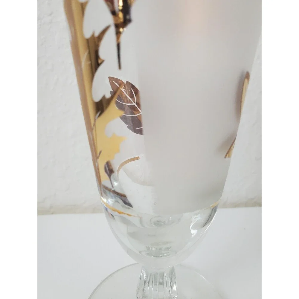 Libbey Gold Leaf Frosted Footed Pilsner Glass Vintage